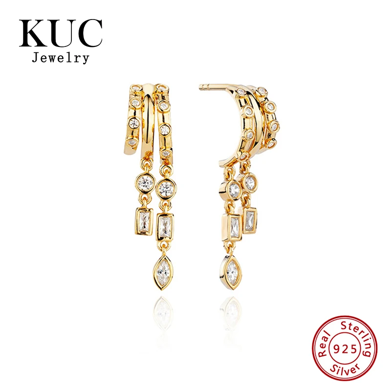

Luxury Stylish Designer 925 Sterling Silver Jewelry Zircon 18K Gold Plated Dangle Geometric Drop Earrings For Women Daily