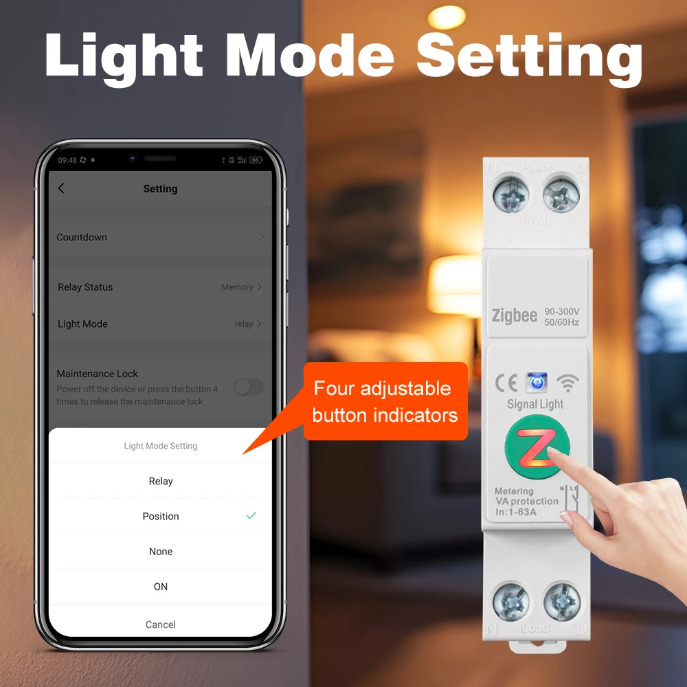 WiFi/Zigbee MCB Intelligenter Leistungsschalter mit Überstrom- und Unterspannungsschutz, Energiemessung 1-63A 1P+N Smart Life Google Alexa – Detail 12