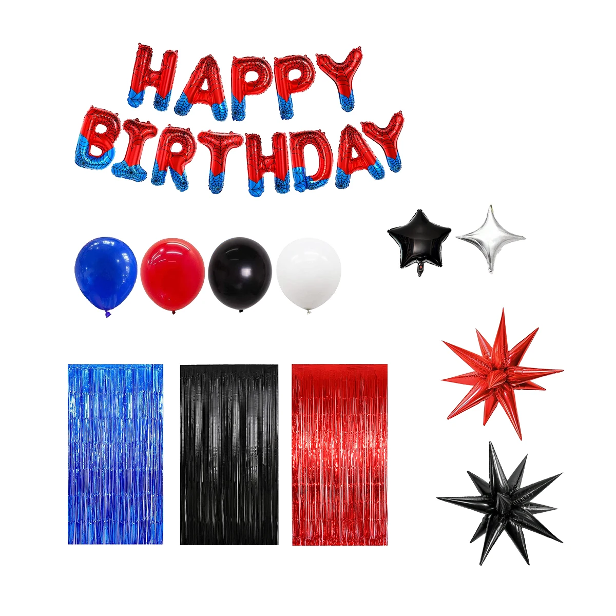 Ensemble d'anniversaire à thème araignée, ballons de bannière joyeux anniversaire à thème araignée, anniversaire de garçon, Halloween, 1/2/68 pièces