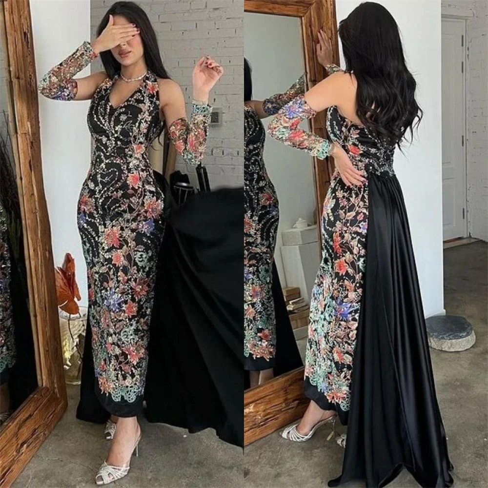 

Prom Dresses Fashion Halter Sheath Celebrity Flowers Draped Chiffon Occasion Evening Gown prom dresses 2024 luxury gown