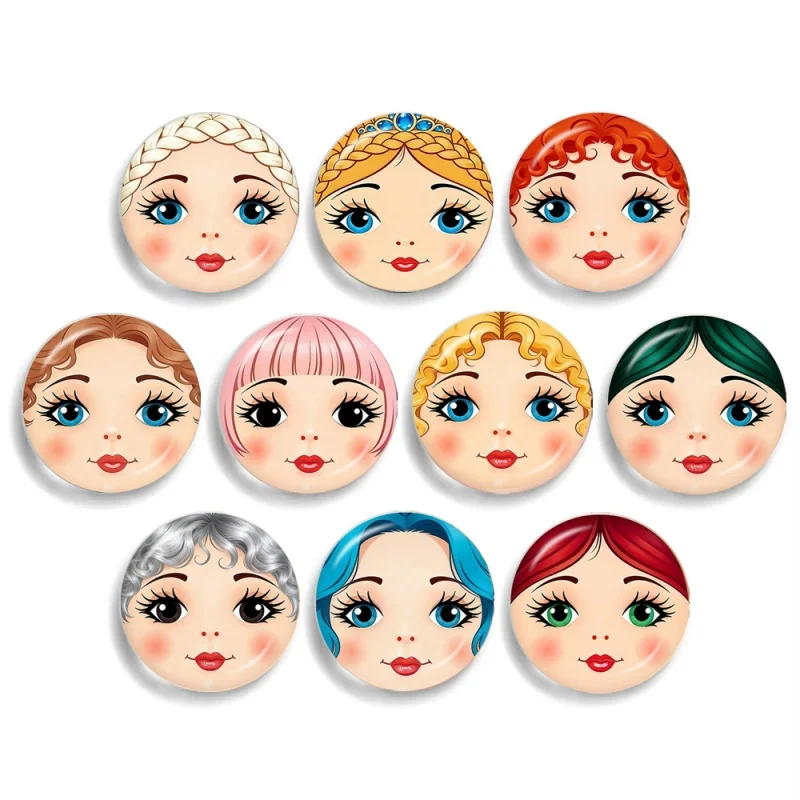 Cute Russian Doll Face Photo 10pcs 12mm/14mm/16mm/18mm/20mm/25mm/30mm Round Photo Glass Cabochon Demo Flat Back Making