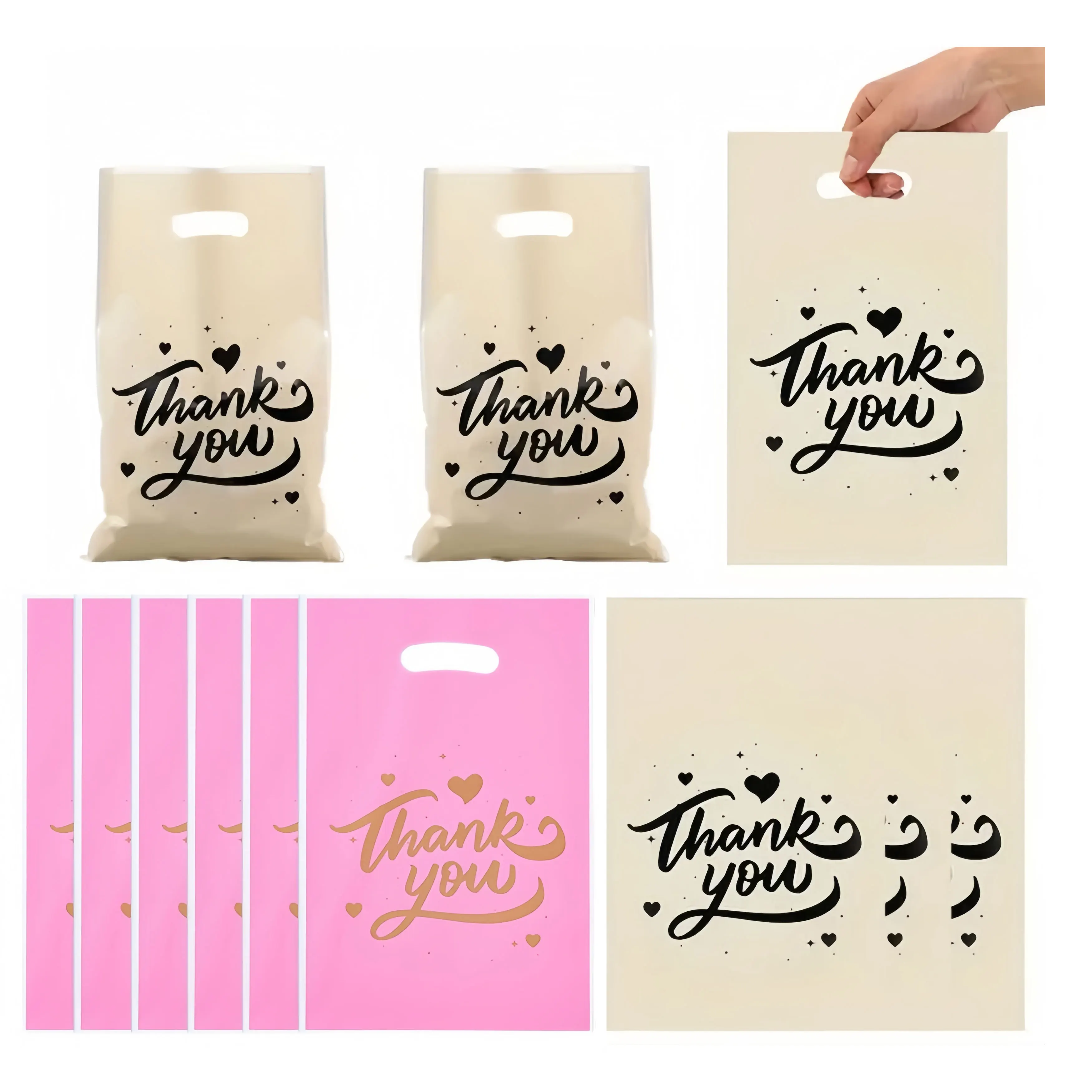 20/50 Stück faltbare, herzförmig bedruckte Dankeschön-Geschenktüten, geeignet für Partys, Firmenveranstaltungen, Geschenktüten, kleine Unternehmen