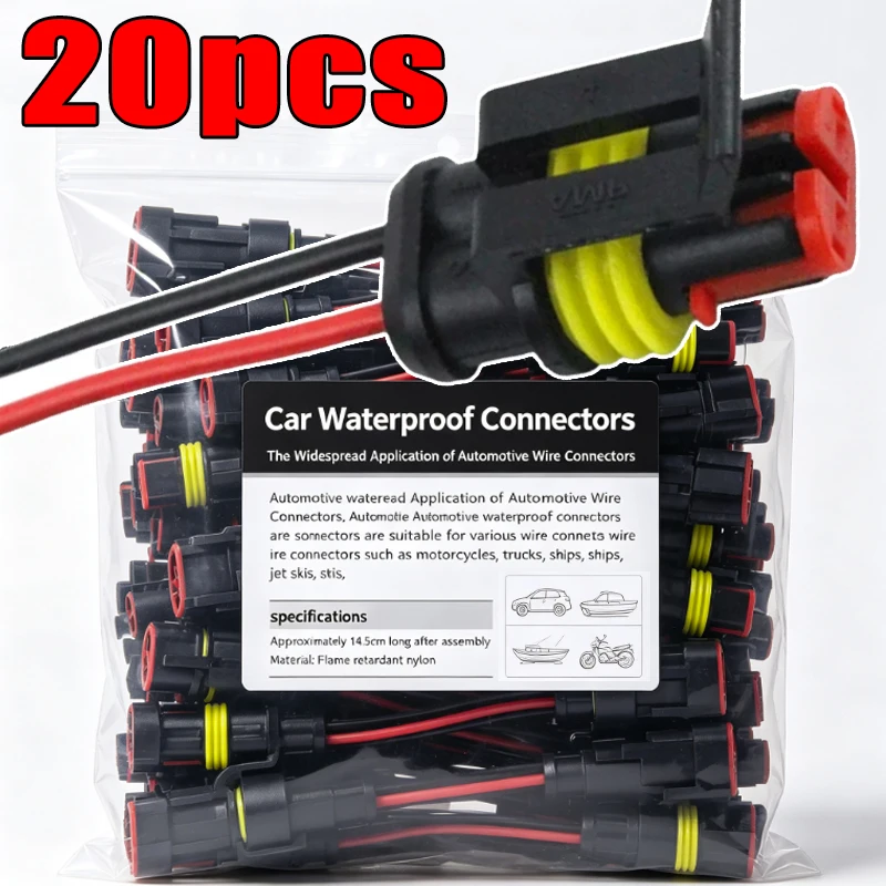 20/10/5/1PCS Car Motorcycle Scooter Marine Waterproof Automotive 2-Pin Way with Wire Male Female Electrical Connectors Plugs