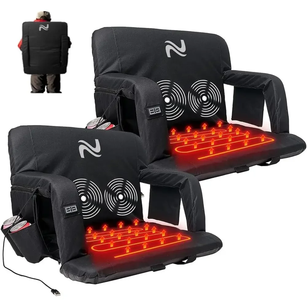 

Adjustable Stadium Seats with Heat & Massage, 3-Level Comfort, 6 Recline Options for Sports & Outdoors