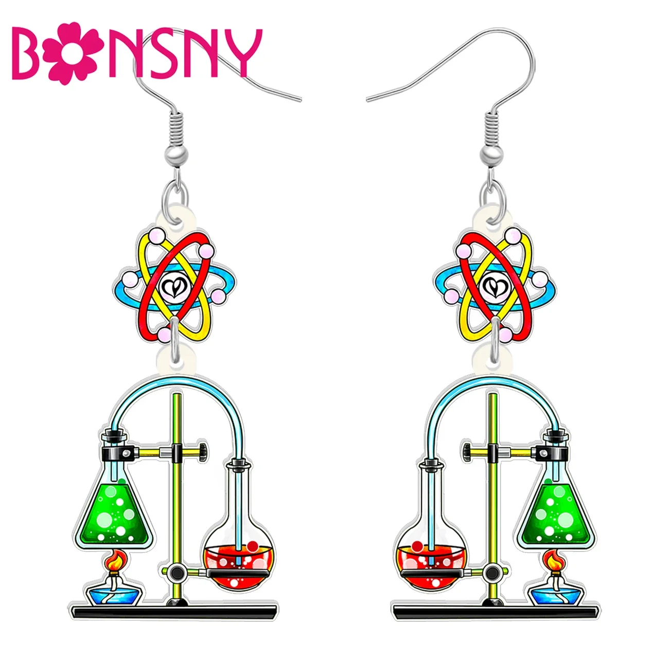 BONSNY Acrylic Novelty Chemical Experiment Sets Drop Dangle Earrings Back to School Gifts For Women Girls Kids Charms Jewelry