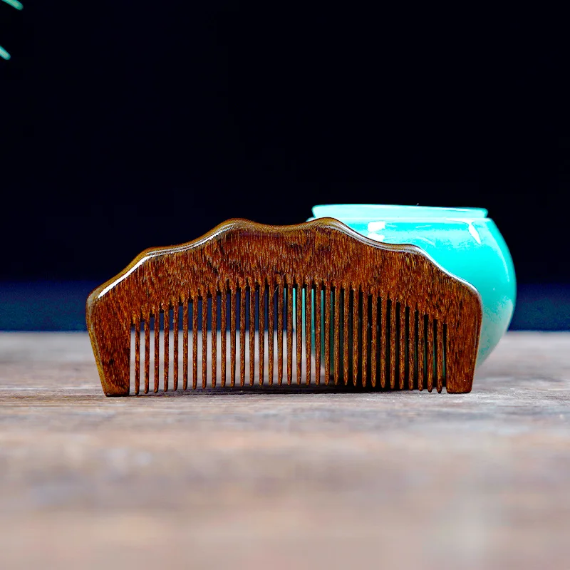 Wood Comb with Fine Tooth Natural Green Sandalwood Comb 13-16CM Anti-Static Sandalwood Scent Detangler Wooden Comb