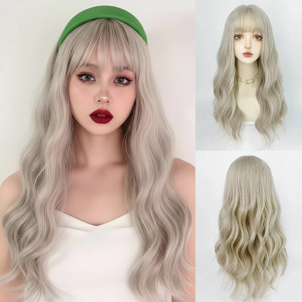 

MSIWIGS Длинные светлые волнистые женские синтетические парики с челкой Лолита Косплей Пушистый парик из волос для повседневной вечеринки