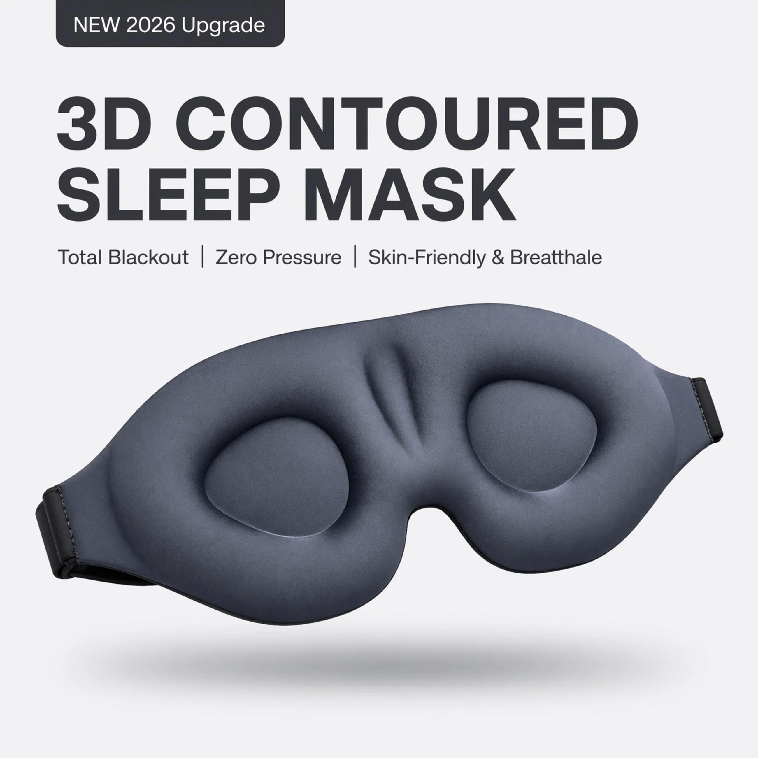 3D Contoured Sleep Eye Mask, Zero Pressure Light Blocking Blindfold for Side Sleepers, Soft Night Eye Shade for Travel Nap