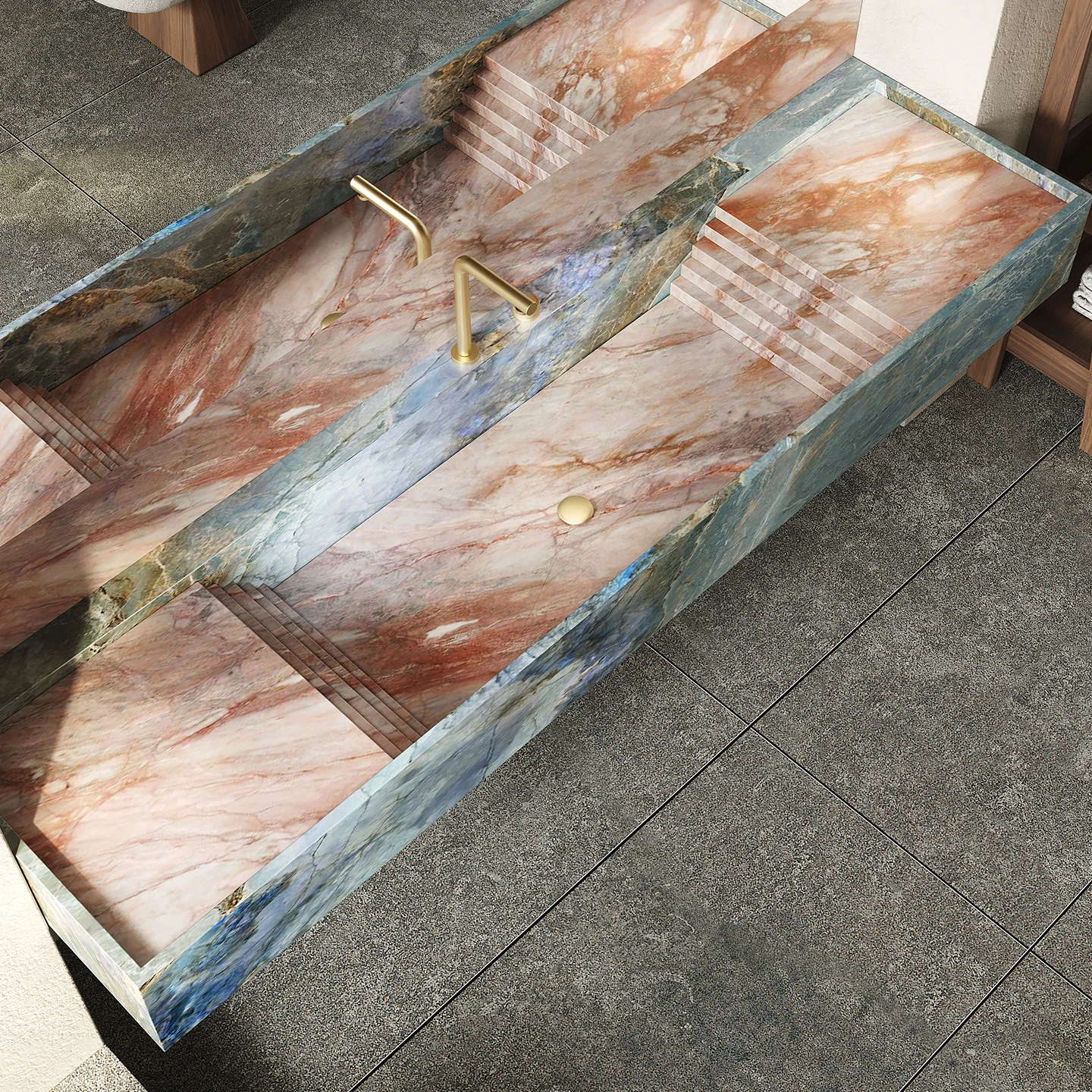 High-end light luxury rock slab integrated seamless basin bathroom cabinet