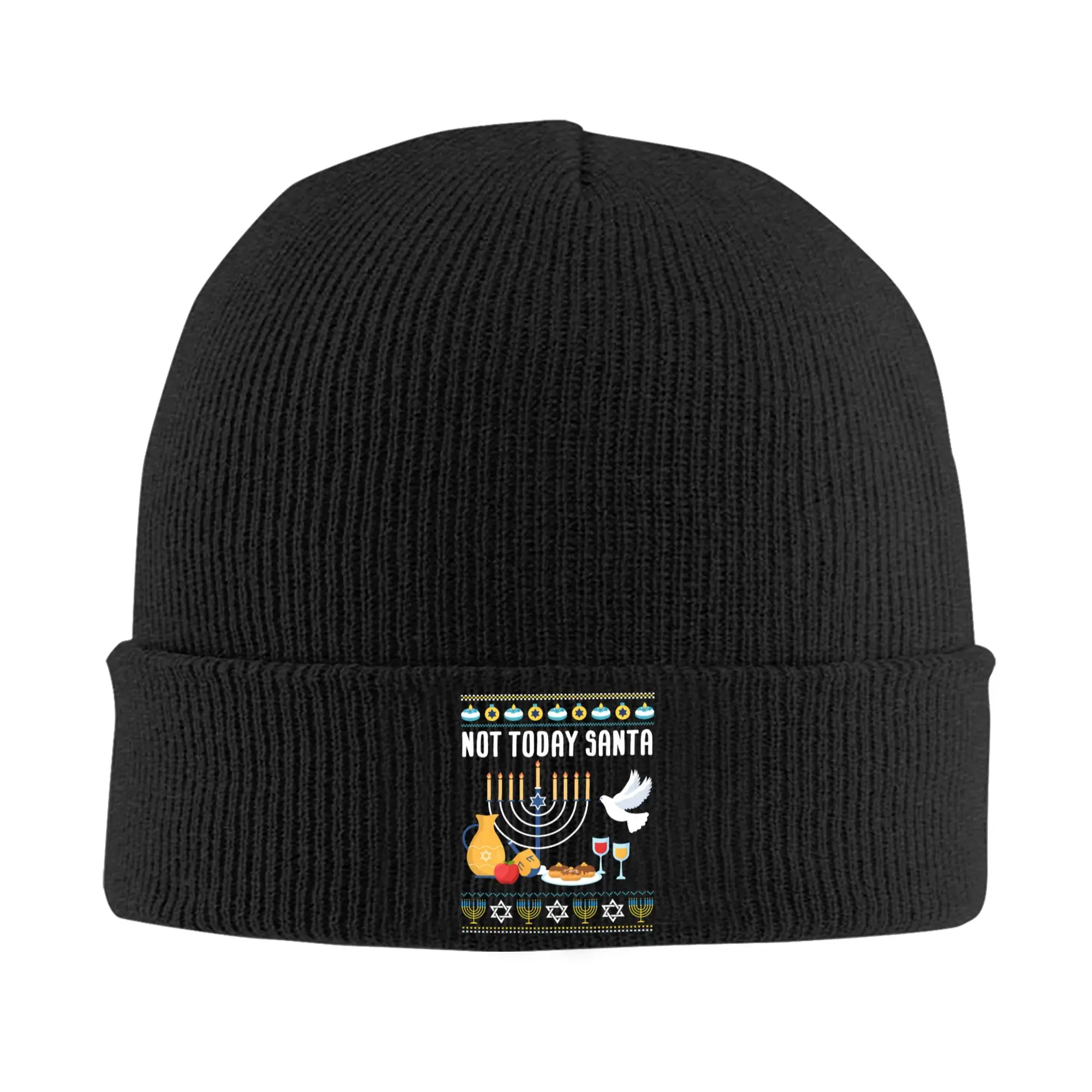 Not Today Santa Jewish Knitted Caps for Women Men Beanies Winter Hats Acrylic Funny Hanukkah Warm Caps