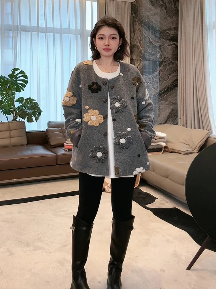 

Warm Faux Fur Collar down Jaet Yang's Private Collection Sbook Town 95 Wool Blend Circle Tweed MEQA438 Women's Coat