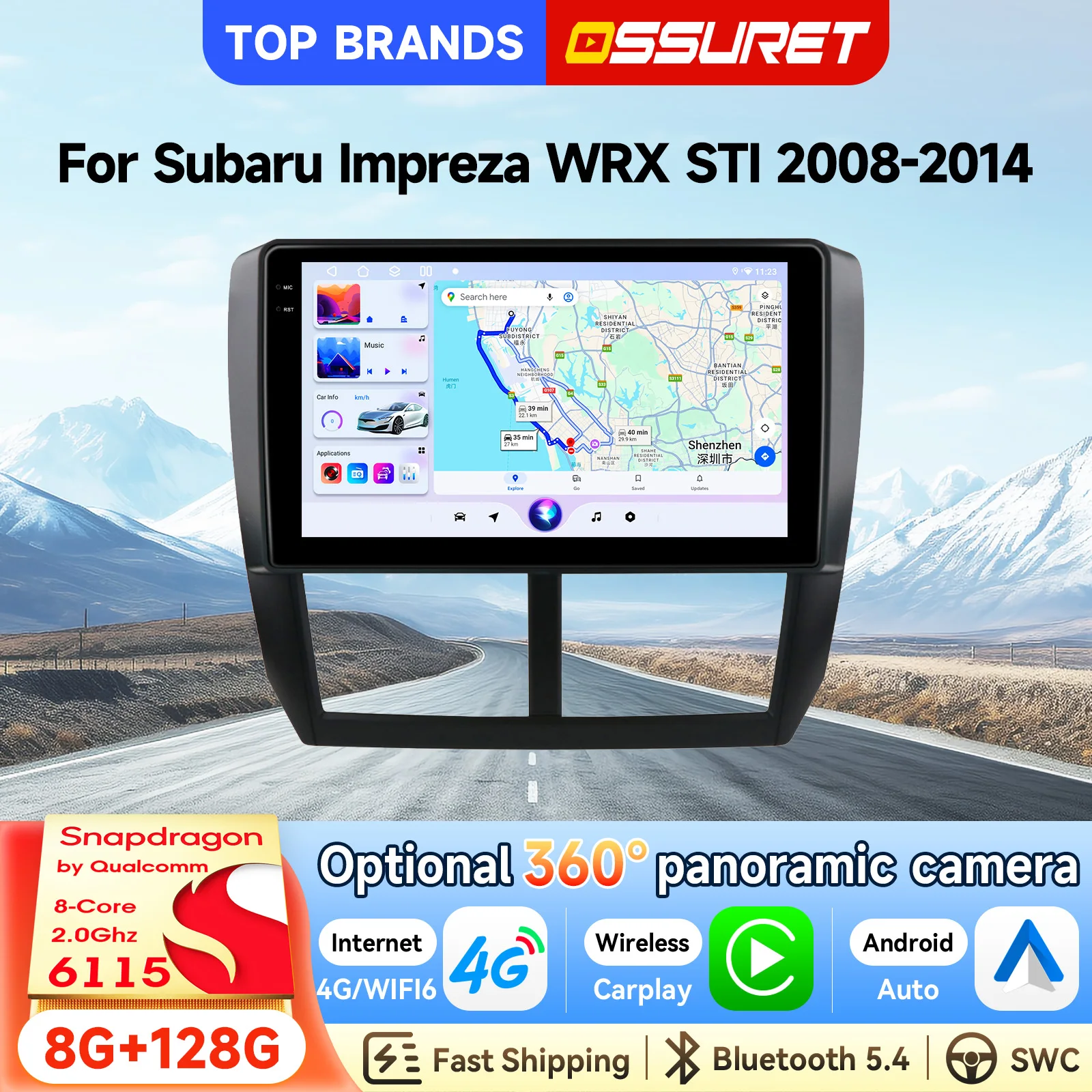 OSSURET Schneller Versand 2 Din 9'' Android 15 GPS-Navigation Autoradio für Subaru Forester 2008-2012/Impreza 2008-2011 Autoradio mit Wireless CarPlay Android Auto SWC DSP Radio 4G Wifi RDS Bluetooth