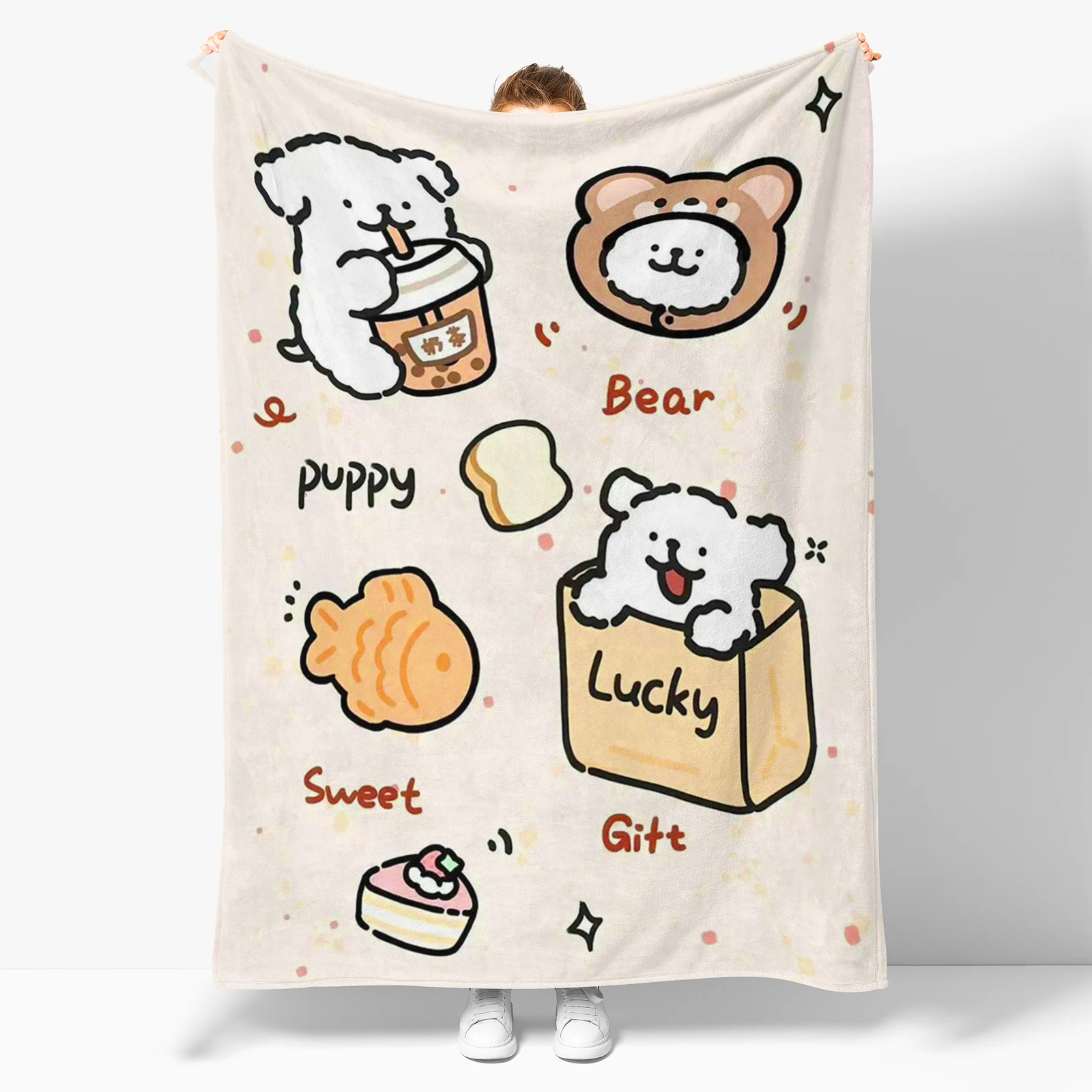

New stylish plush blanket. Soft and cozy flannel blanket. Cute lucky puppy blanket. Spring and autumn nap blanket. The best gift