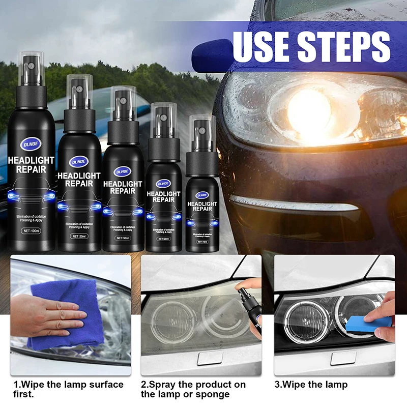 Car Light Restorative Liquid Removing Oxidation Dirt Auto Head Light Repair Spray Polish Fluid for Car Headlight Repair Spray