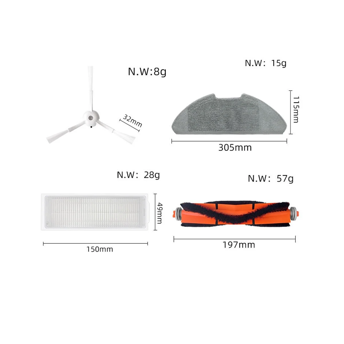 Hepa Filter Mop Cloth, Escova lateral principal, Acessórios de aspirador de pó, Xiaomi Mop 2 Pro, MJST1SHW, MJSTL