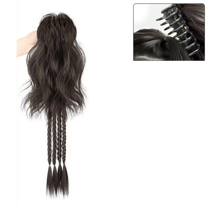 Girl Fountain Ponytail Claw Clip Boxing Braids Hair Extensions Women Decorative Fountain Ponytail Hair Claw Jaw Clip