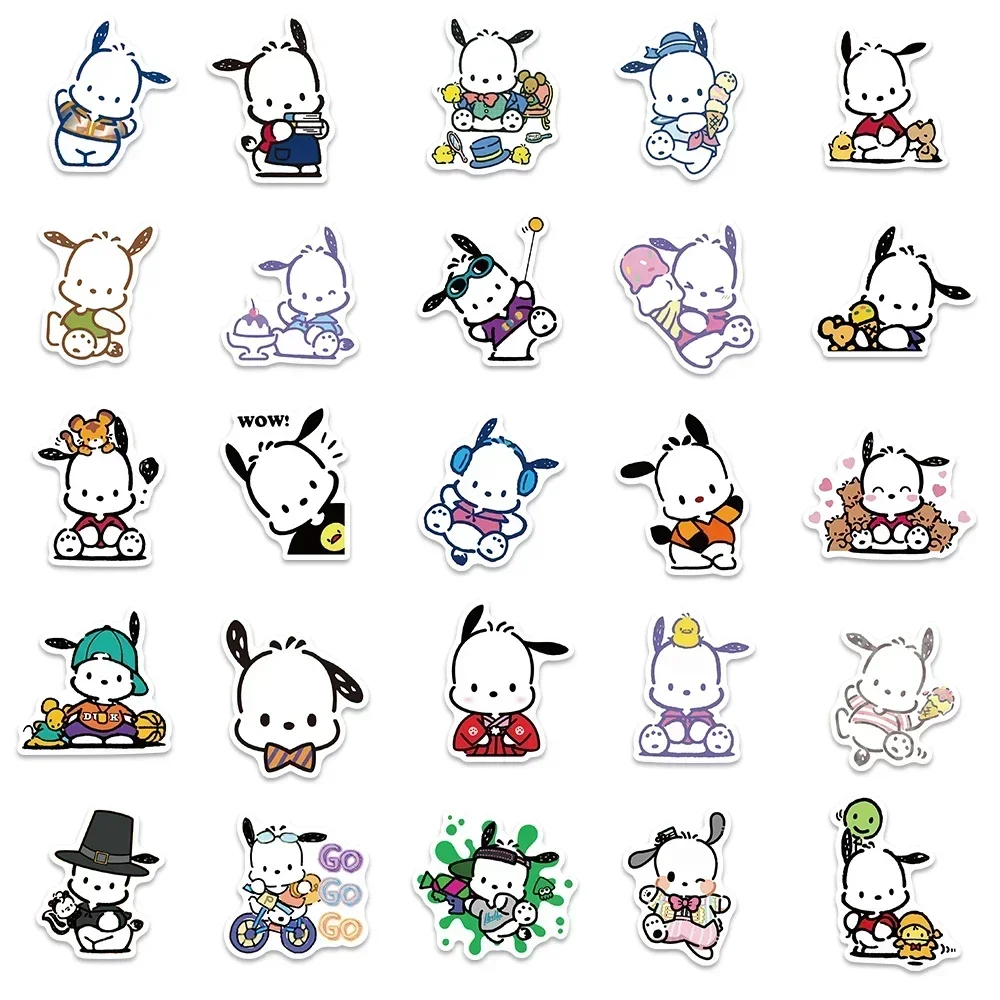 Sanrio Pochacco Cartoon Stickers Aesthetic DIY Scrapbooking Laptop Luggage Waterproof Cute Kuromi Stickers for Kids Girls