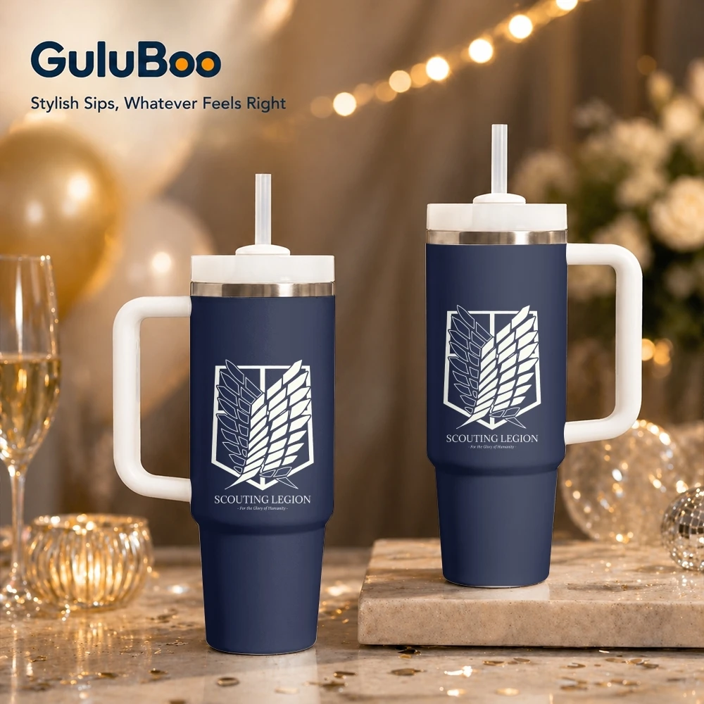 Garrafa Térmica Anime A-Attack On T-Titan 40oz em Aço Inoxidável com Alça e Canudo, Caneca de Viagem à Prova de Vazamentos