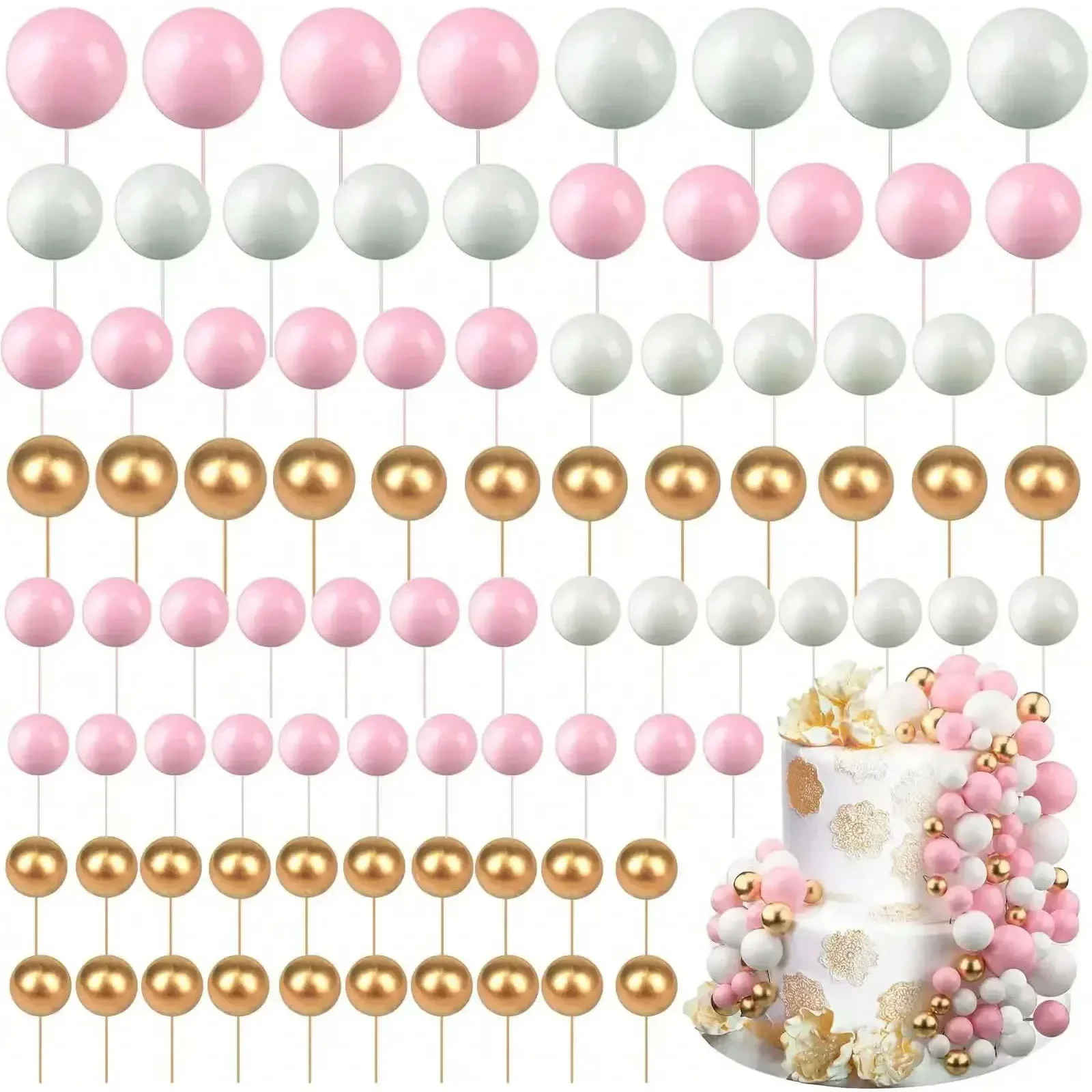 68Pcs Balls Cake Topper Decorations Balloon Foam Cake Balls Decorations for Birthday Party Wedding Anniversary Cake Decorating view 3