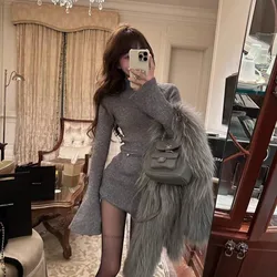 Autumn/Winter Knitted Sweater Dress Women's New Design Sense Turtleneck Flare Sleeves Dress Slim Wrapped Hip Mini Dresses Ladies