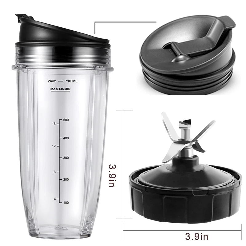 Replacement Parts for Blender BL450-30 BL456-30 BL480-30Ect, 24OZ Blender Cups and 7 Fins Blade Accessories