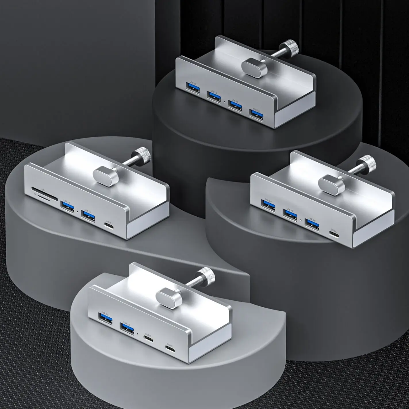 محطة إرساء USB 3.0 من سبائك الألومنيوم من النوع C، مشبك ثابت، سمك قابل للتعديل، محور تحويل مشبك من الألومنيوم ثابت