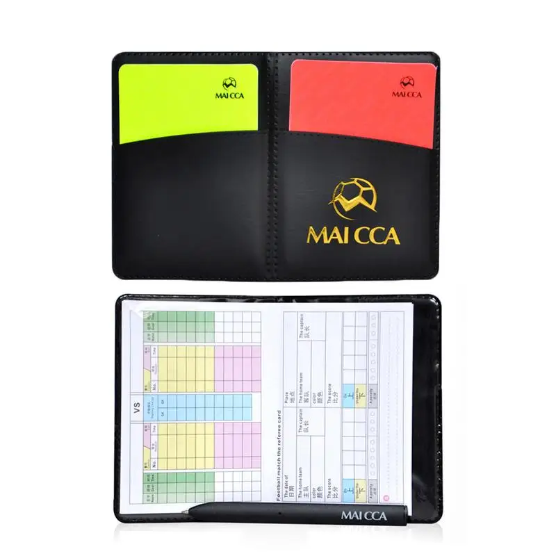 Carte rosse e gialle da calcio Registra carta rossa Strumento per arbitro di carte gialle con custodia in pelle e attrezzatura da calcio con penna a sfera