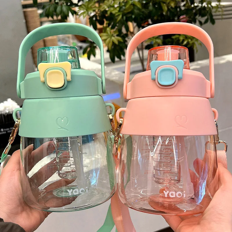 Summer plastic fall resistant large belly cup Large capacity sports dual drink portable water cup Men and women cute casual ins