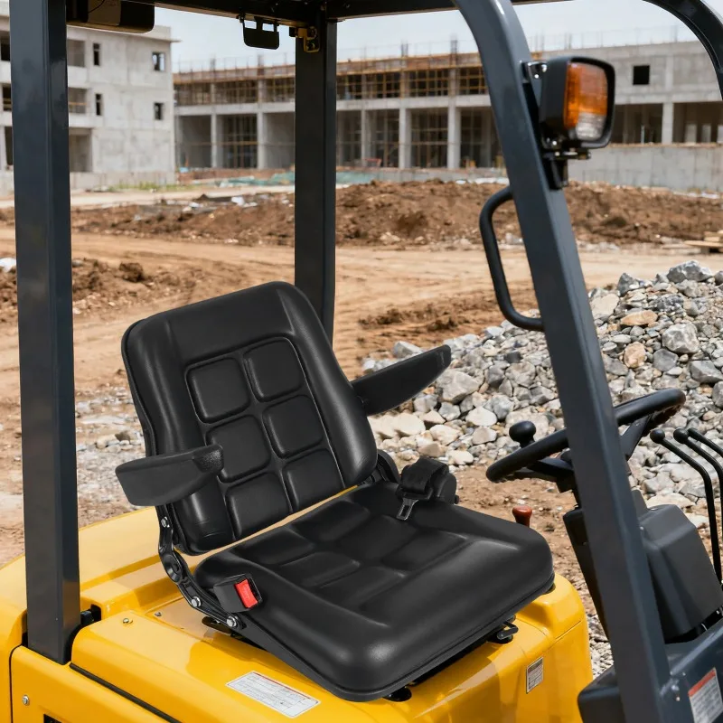 

Tractor Seat with Seat Belt & Armrest Universal Forklift Drivers Side Adjustable for Utv Atv Golf Cart Excavator