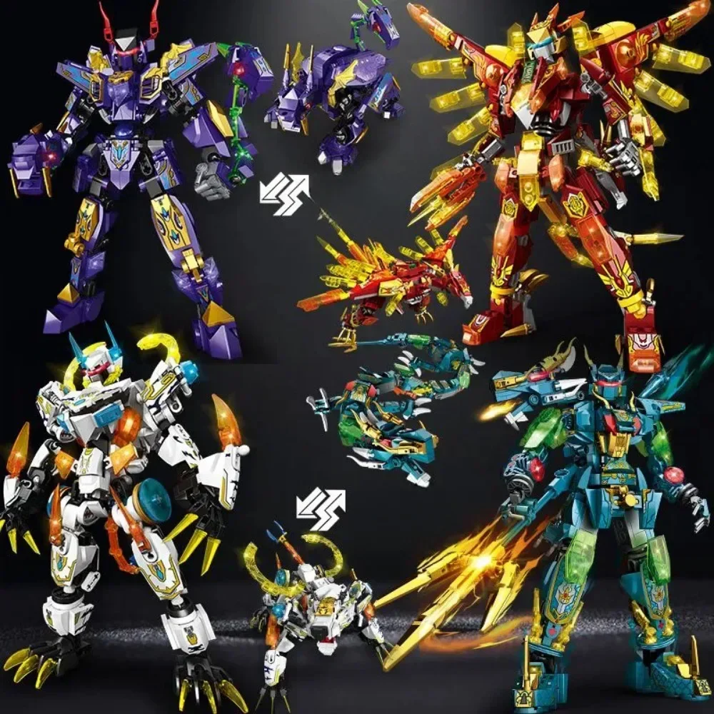 

Креативные животные, меха, трансформирующий робот, строительные кирпичи, тигр, дракон, модель, украшения, игрушка на день рождения для мальчиков, подарок