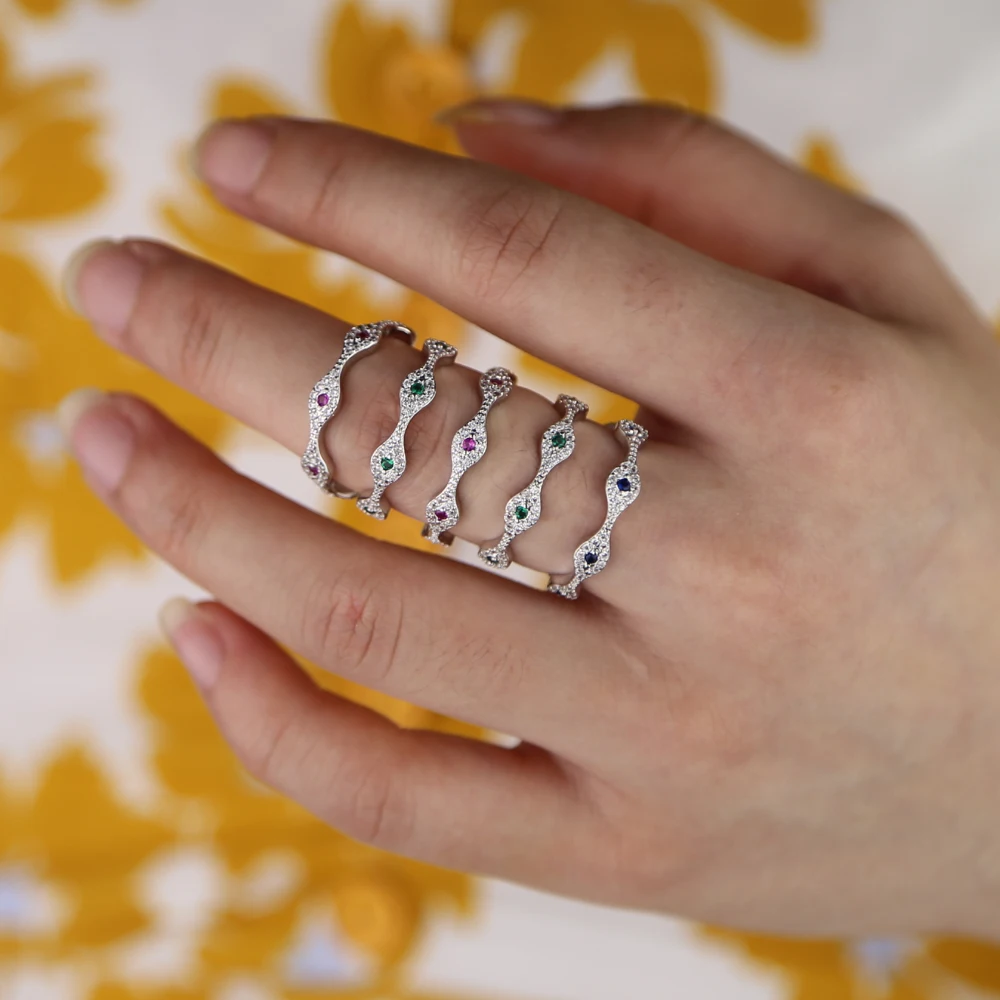 Red Green Blue Cz Turkish Evil Eye Engagement Wedding Band Rings For Lady Women Party Gifts Finger Jewelry Classic Stacking Ring