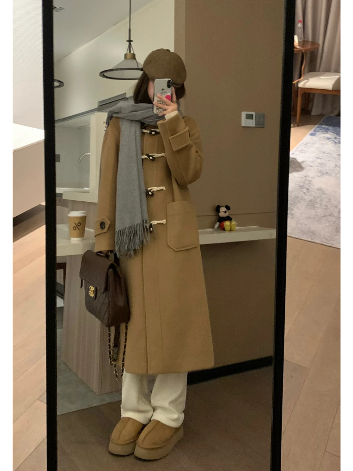 

Зимнее длинное шерстяное пальто Veee, женская верхняя одежда на пуговицах с коричневым рогом, элегантное длинное пальто для женщин в холодные месяцы