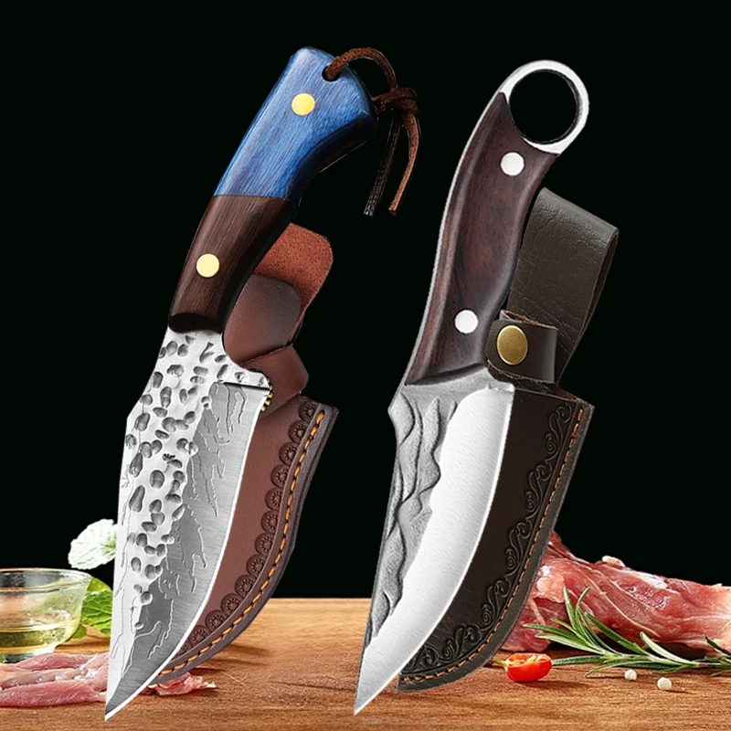 Cuchillos de cocina multifuncionales de acero inoxidable, cuchillo para rebanar, cuchillo para deshuesar carne y carnicero, cuchillos afilados para barbacoa