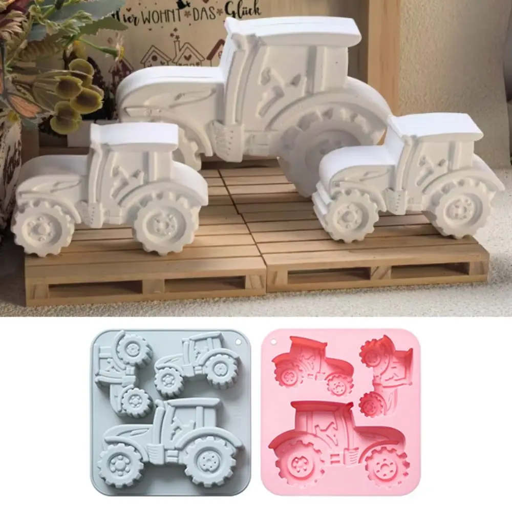 3-Cavity Tractor-Shaped Silicone Cookies Mold Easy De-molding Farm Theme Chocolate Molds Heat/Cold Resistant Resilient