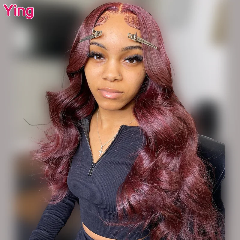 

Dark Burgundy Colored 4x4 Transparent Lace Wig Body Wave 200% Density 13x6 Lace Frontal Wig Remy 13x4 Lace Front Wig PrePlucked