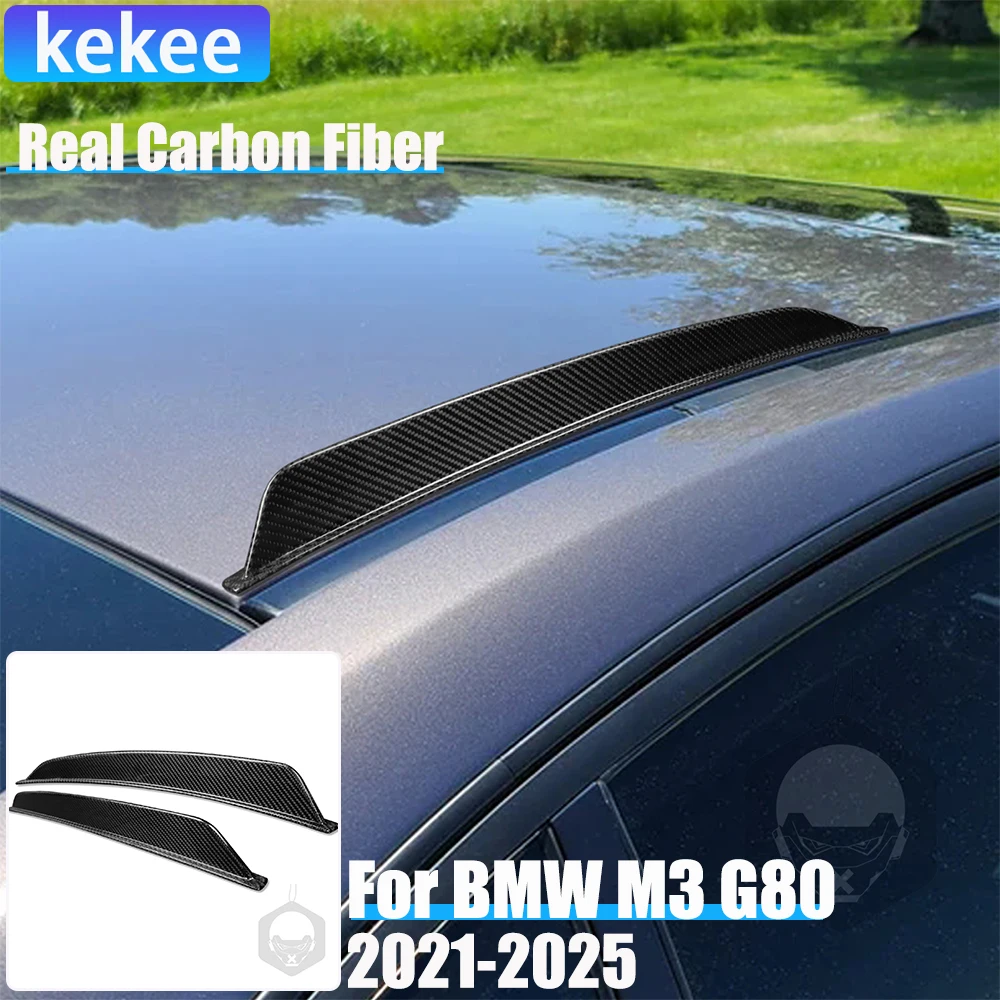 2PCS Real Carbon Fiber Car Accessories Roof Spoiler Sporty Fixed Wing Decorative Trim For BMW M3 G80 2021 2022 2023 2024 2025