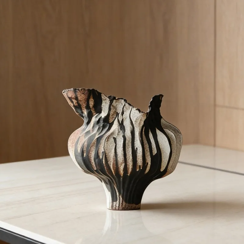 Wabi Sansan Medieval Art Vase, Hotel Restaurant Entrance Tabletop Flower Ornament Soft Decoration