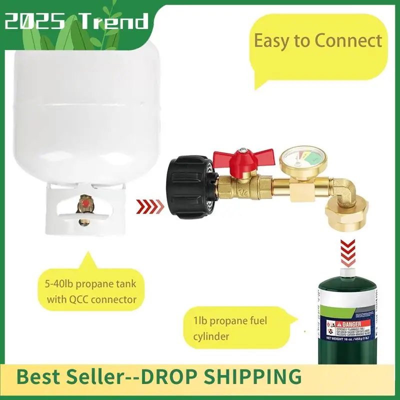 AD33 HOT Propane Refill Adapter For 1Lb Tanks,90 Degree Propane Adapter With Gauge And Control Valve 1Set