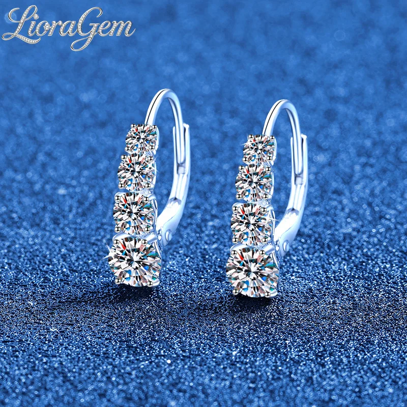 LioraGem 3-Diamond Stud Earrings, Starry Sky-Inspired Versatile Fashionable Moissanite Hoop Earrings Platinum PT950 Stamp