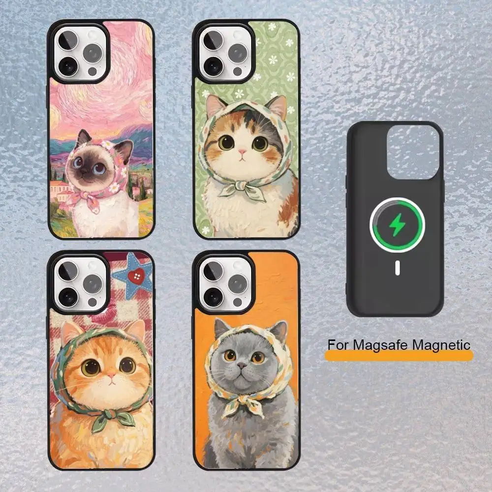 

The cat wearing a headscarf Phone Case for iPhone 17,16,15,14,13,12,11 Plus,Pro Max Magnetic Wireless Charging Cover