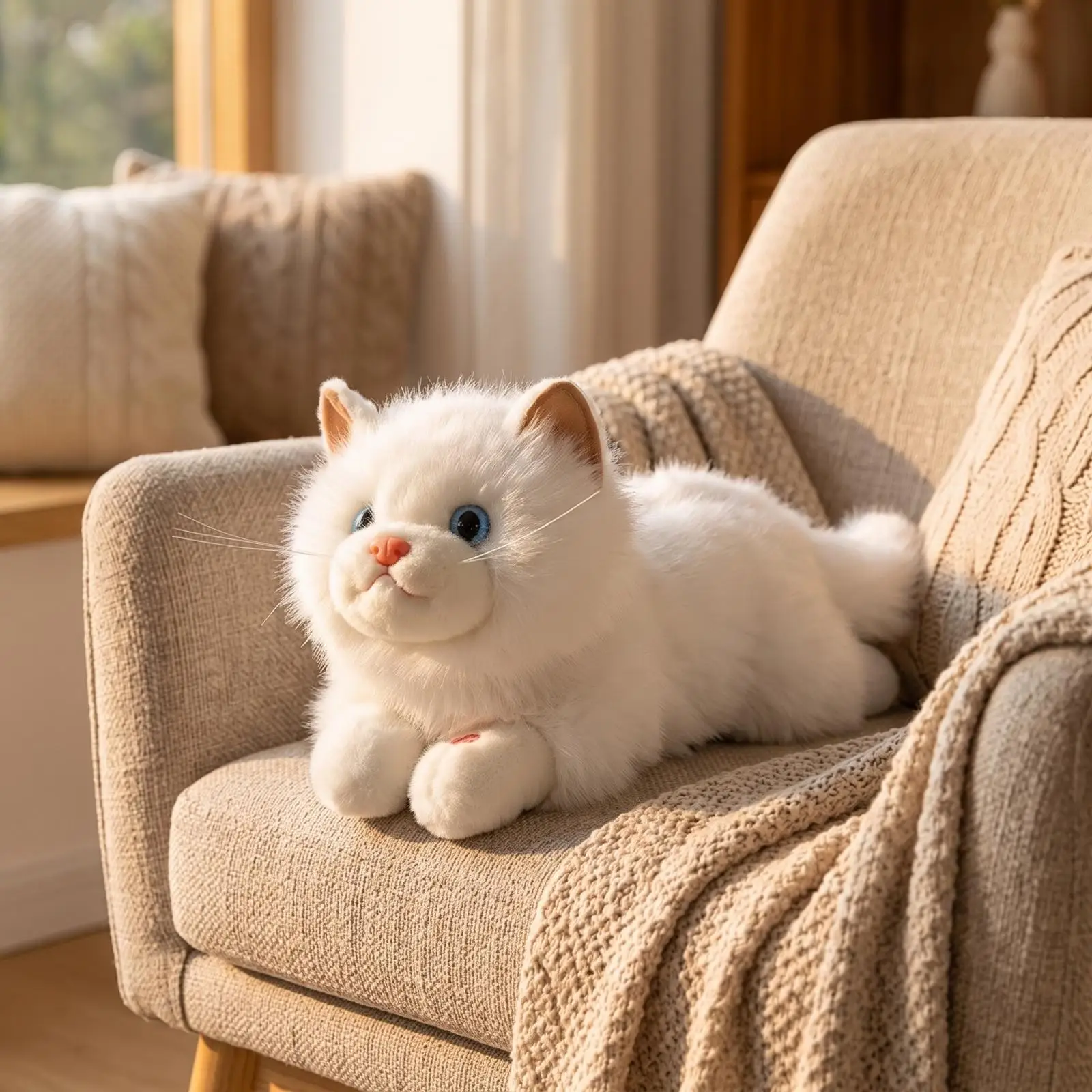 Stuffed Cat with Sound Soft Stuffed Cat Toy Portable Non for Kids, Bedtime,
