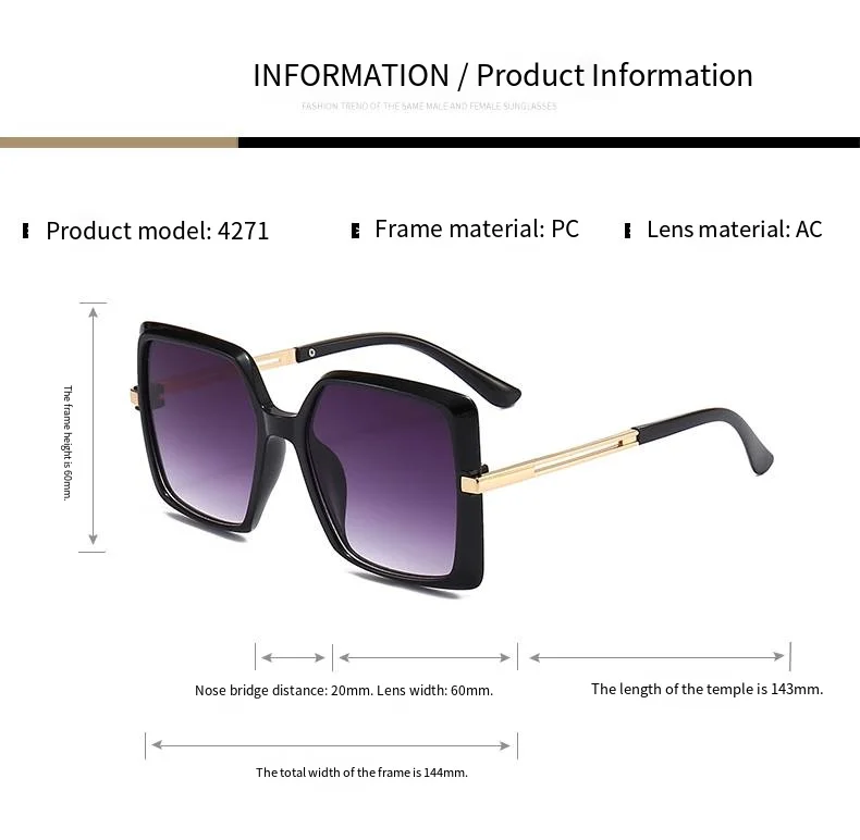 Neue klassische Retro-Sonnenbrille mit quadratischem Rahmen, stilvoll und schlankmachend, UV-schützende Damen-Sonnenbrille 4271 – Detail 6