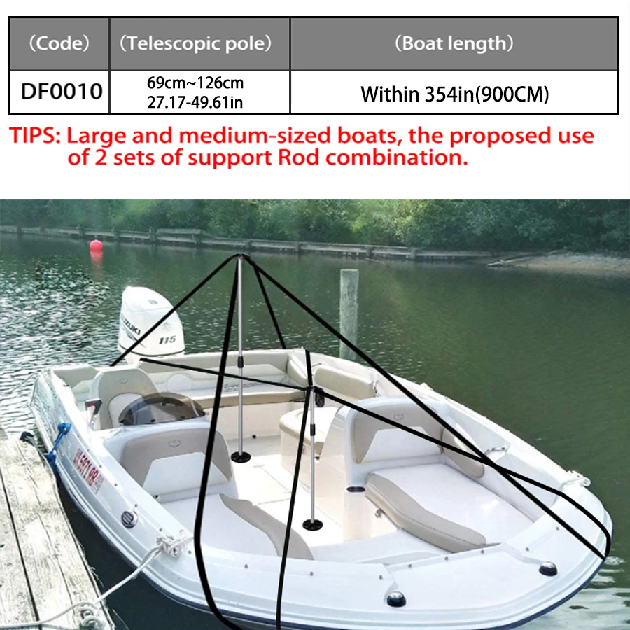 1 Pack Boat Cover Support Poles Adjustable 69–126cm, Aluminum Telescoping Support Rods with Straps, Prevent Water Pooling