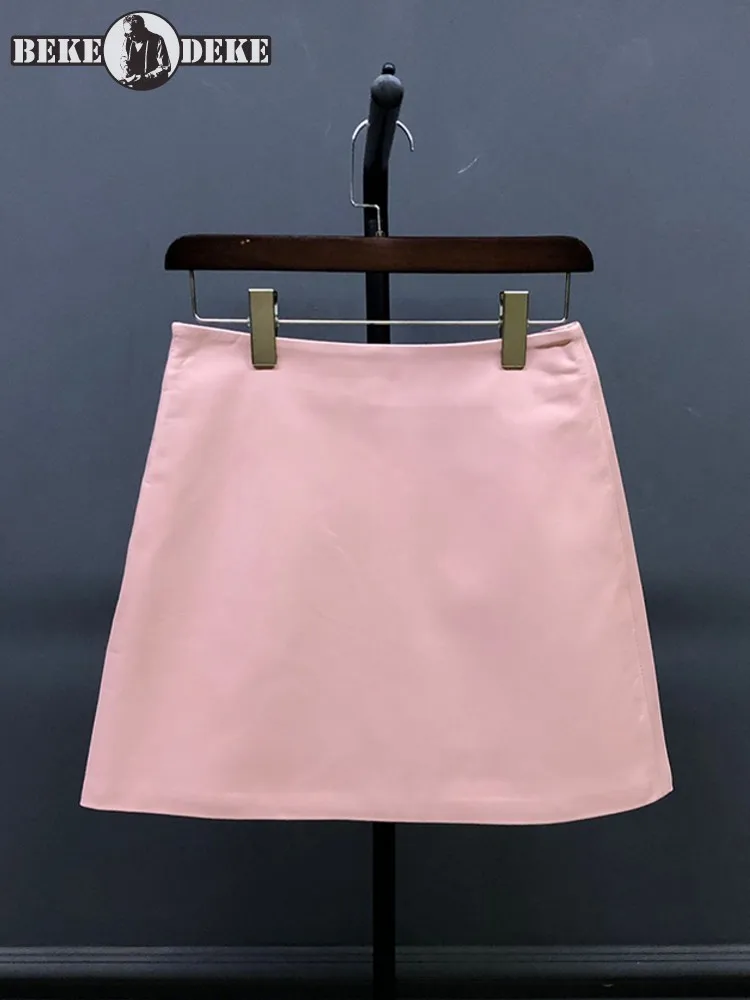 

Streetwear Fashion Women Slim Versatile Sheepskin A Line Skirt Casual Knee Length Slight Strech Waist Genuine Leather Skirts