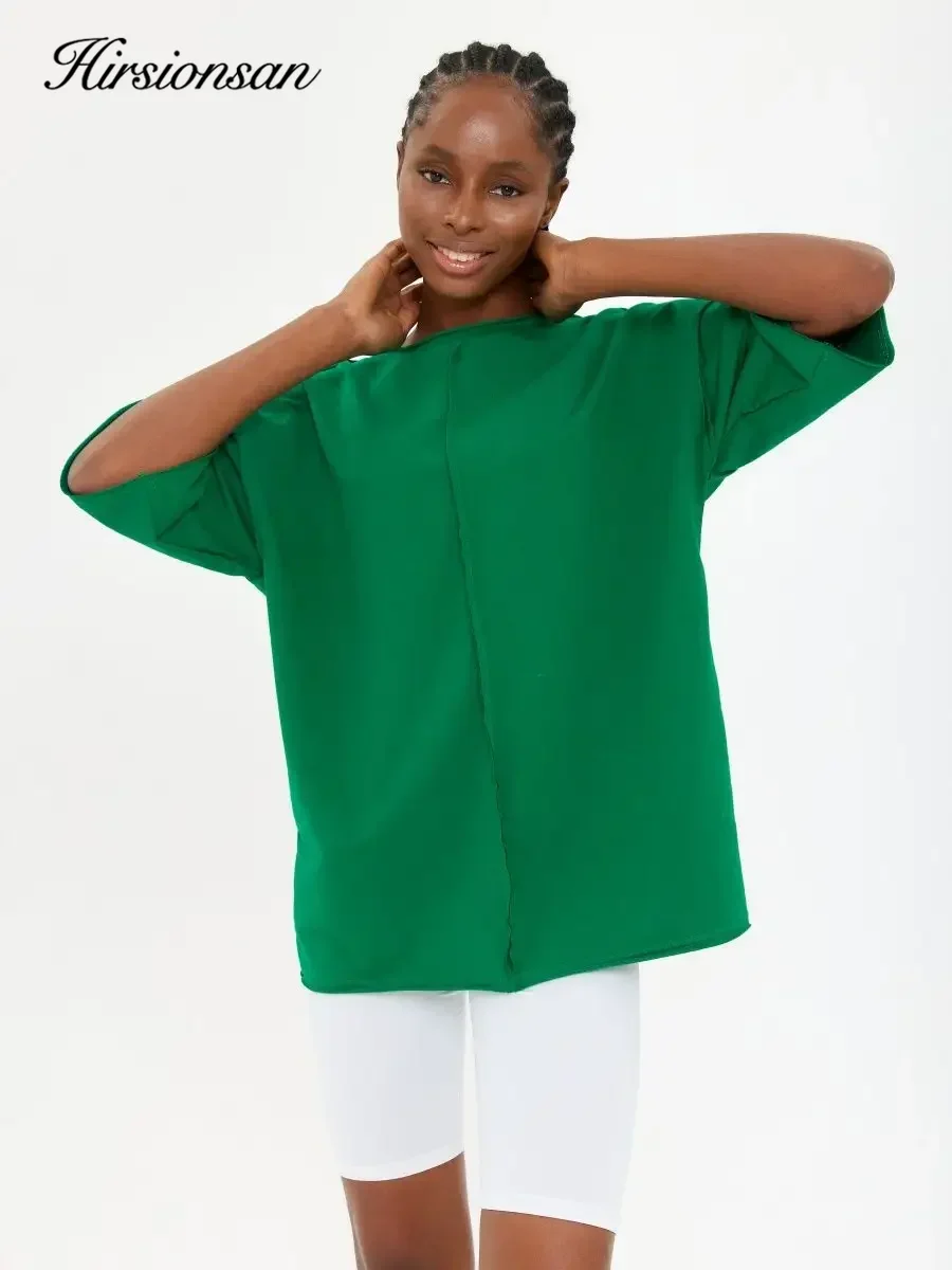 Hirsionsan Summer Casual Oversized T-shirts Women 100% Cotton Pink Loose Tees 2025 New Cusual Solid O Neck Female Aesthetic Tops image 6