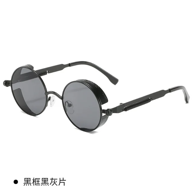 

2025 New Hip-Hop Retro Sunglasses For Men Round Metal Punk Style With Spring Legs UV Protection
