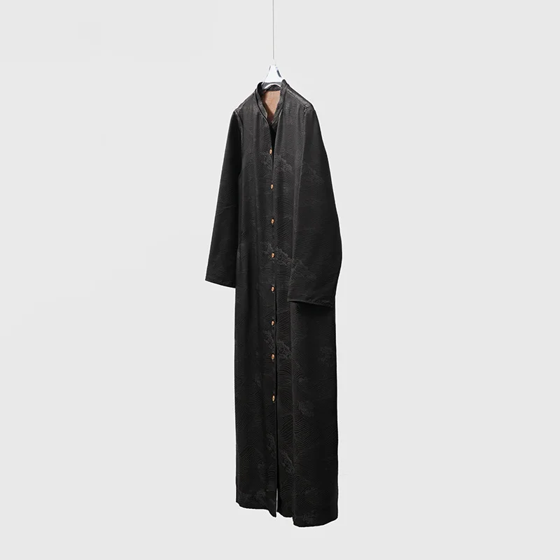 High Quality Jacquard Sea Damaskeen Real Silk Gambiered Guangdong Stand Collar Coat and 100 Mid-Length Shirt Dress