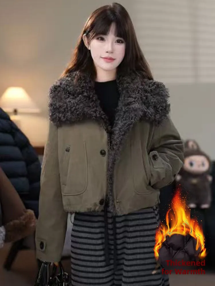 Thiened Fce 여성용 오트 코트 따뜻한 겨울 신상 디자인 칼라 작은 면 재킷 심플 슬림 롱 슬리브 페어핏