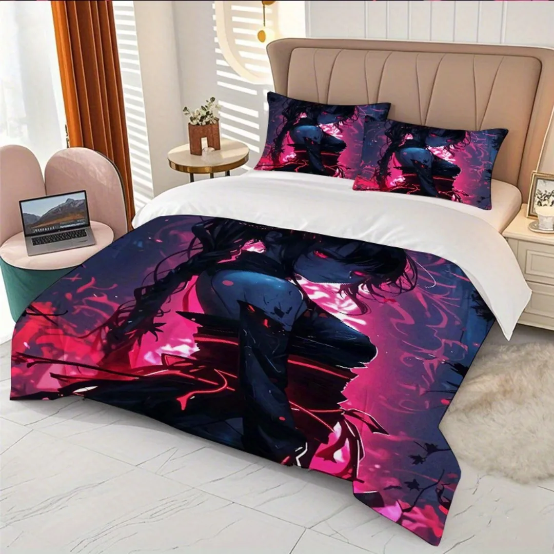 2/3pcs Dark Anime Girl Print Duvet Cover Set, Duvet Cover and Pillowcases Included - Perfect for Bedroom, Bedding 1 Duvet Cover