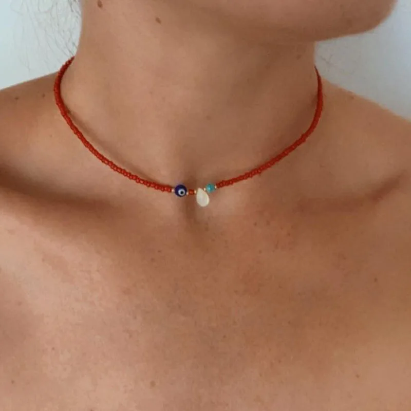 Beaded Danity Choker Beach Vibe Bohemian Jewelry Evil Eye Protection,